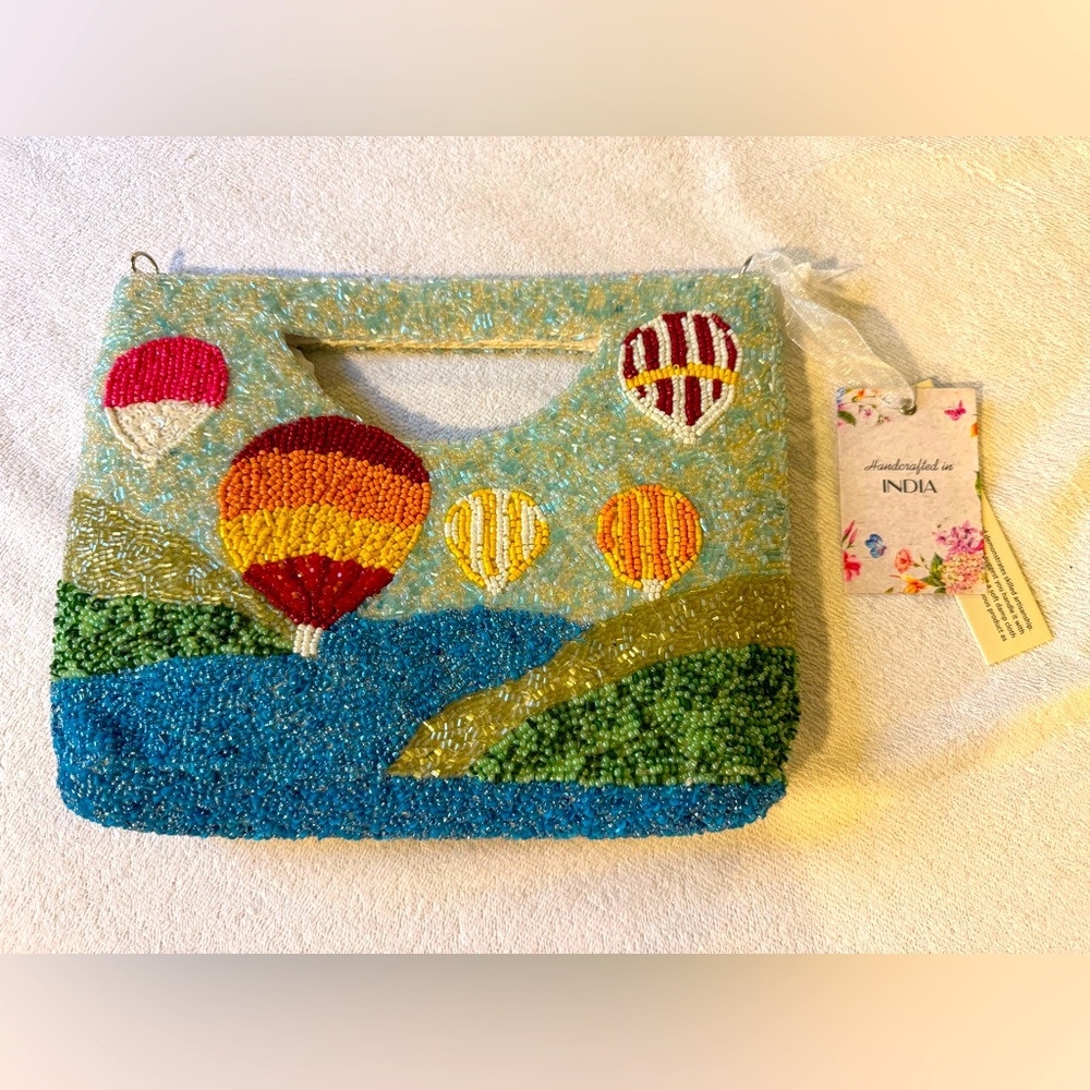 Handcrafted in India Beaded Bag Hot Air Balloons Clutch Crossbody Handbag viral